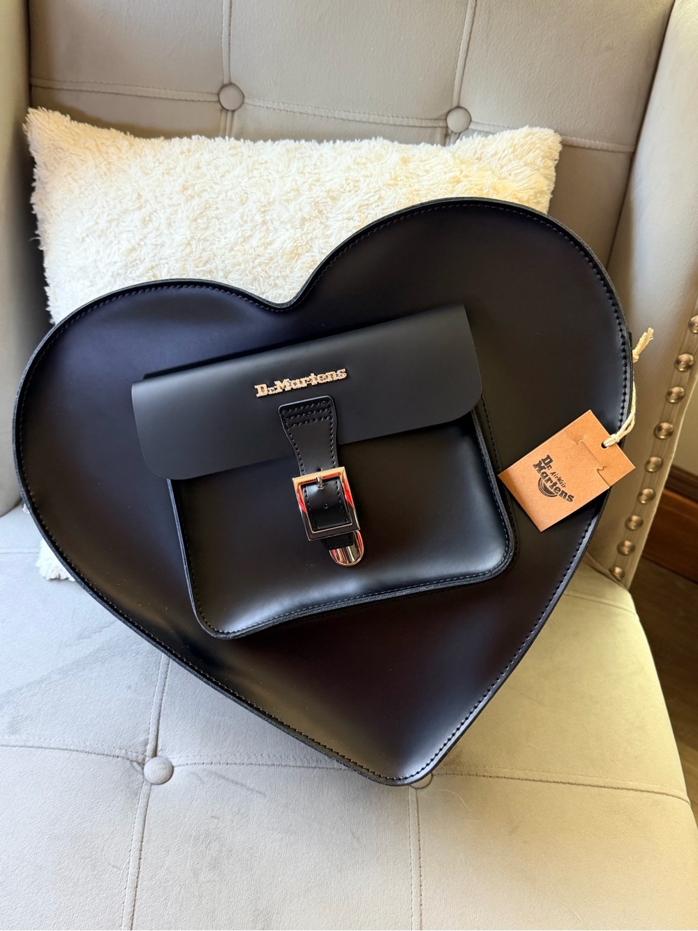 Dr. Martens Black Heart-Shaped Crossbody Bag with Gold Hardware